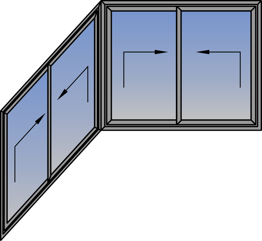 Tipologie de colt cu patru cercevele cu ridicare si glisare