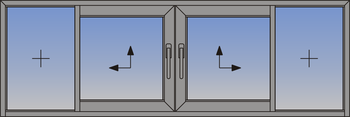 Cercevea dubla cu ridicare si glisare, cu montant de intalnire si doua luminatoare fixe