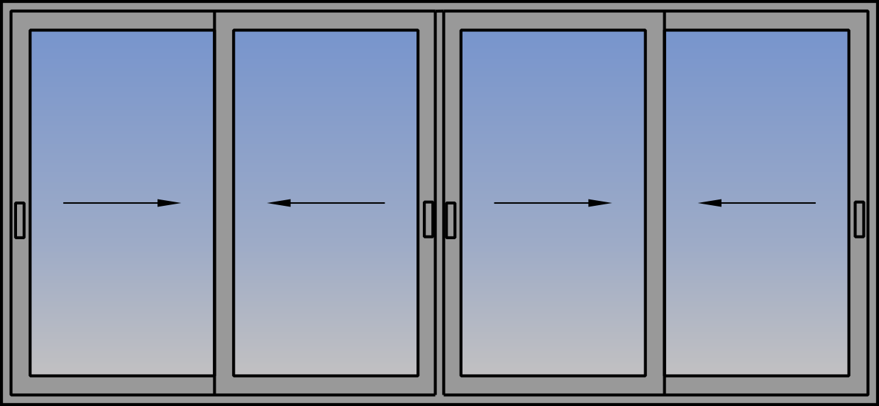 Patru cercevele glisante orizontale cu montant de intalnire