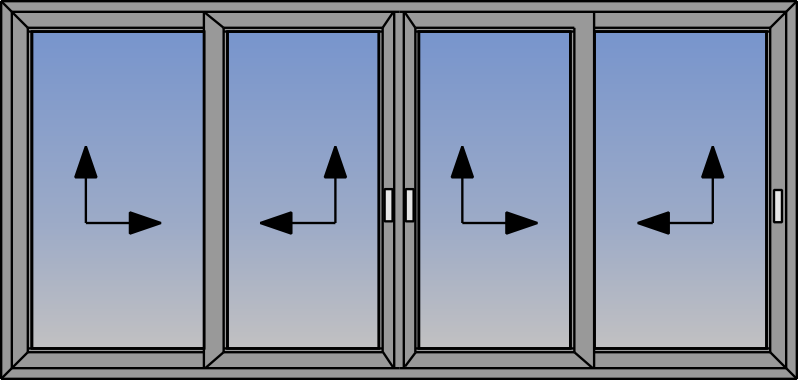 Patru cercevele cu ridicare si glisare, cu montant de intalnire