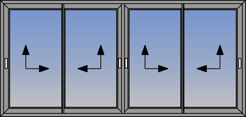 Patru cercevele cu ridicare si glisare, cu montant de intalnire si profil ingust de interblocare