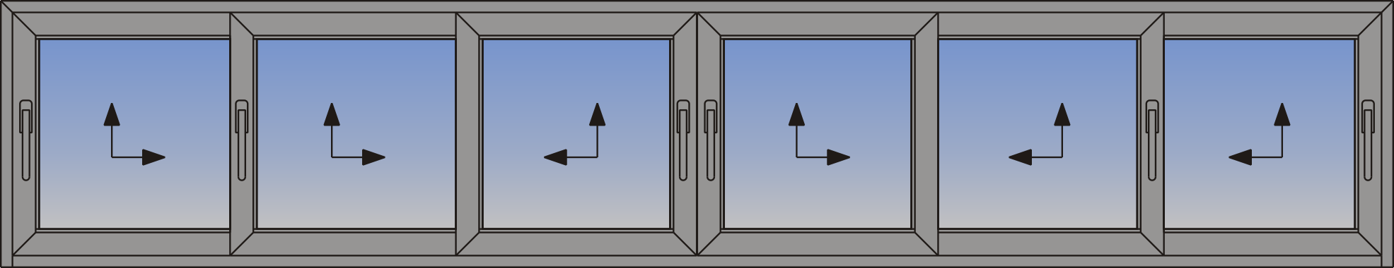 Sase cercevele cu ridicare si glisare, cu montant de intalnire