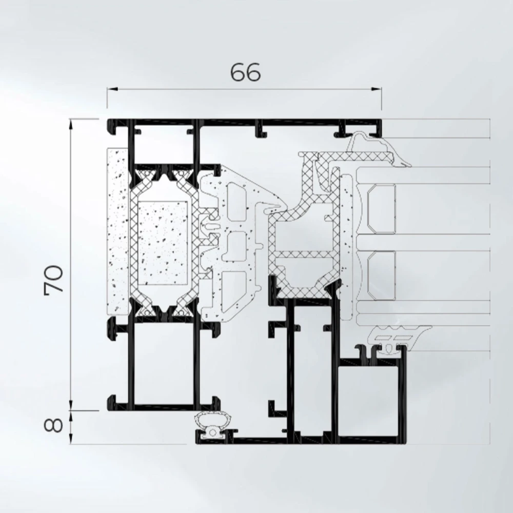 Sistem batant din aluminiu cu foaie ascunsa cu BT, Cortizo, 70 CE